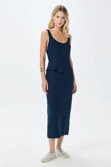 Vestido Cris Barros Azul Marinho Em Linho