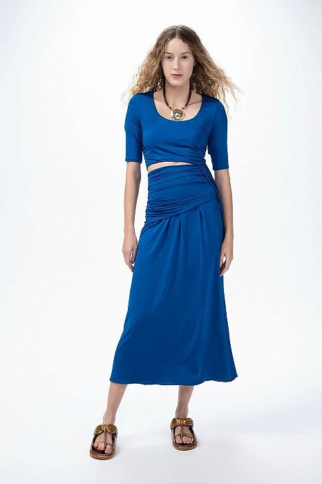 Vestido Cris Barros Azul Modelo Roberta