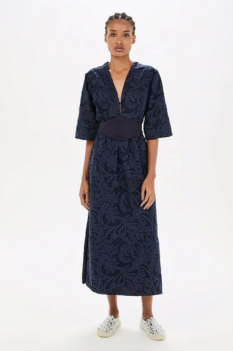 Vestido Cris Barros Azul Marinho Modelo Angélica