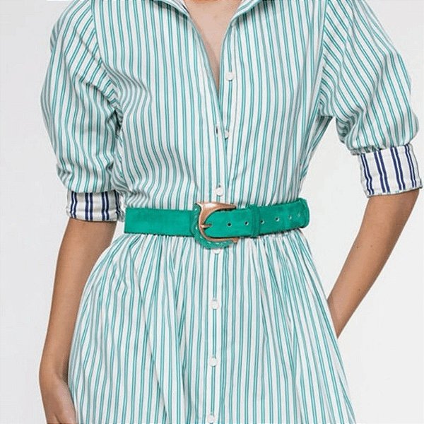 Cinto Cris Barros Couro Verde Com Fivela Em Resina