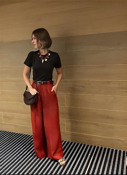 Calça Masimo Dutti Terracota Modelo Pantalona