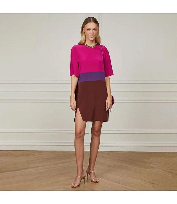 Vestido Animale Rosa e Marrom Em Seda e Tricot