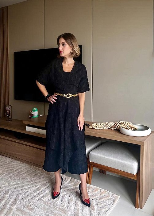 Cropped Mixed Preto Com Textura