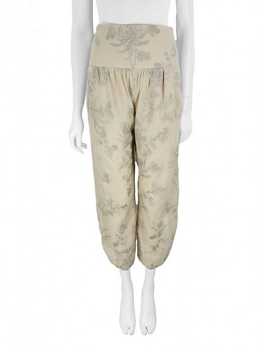 Calça Cris Barros Bege Escuro Bordada Modelo Moani