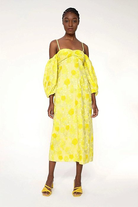 Vestido Cris Barros Amarelo Modelo Mattie