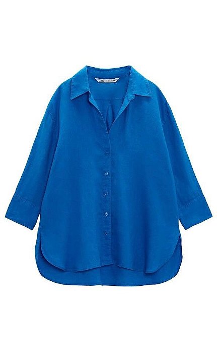 Camisa Zara Azul Em Linho
