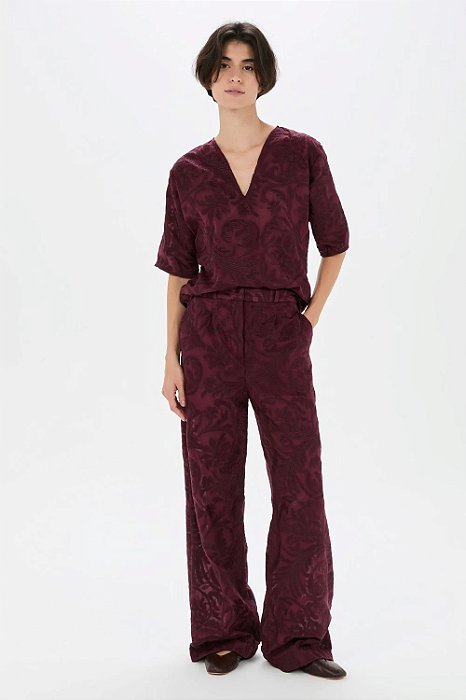 Conjunto Calça e Blusa Cris Barros Vinho