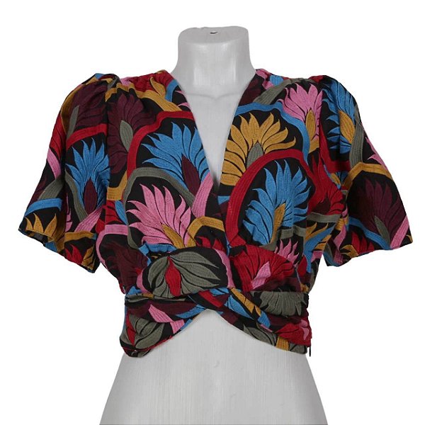 Blusa Cris Barros Preta Estampada Bordada