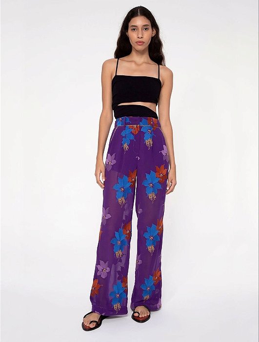 Calça Cris Barros Roxa Com Bordados