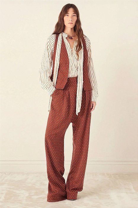 Calça Cris Barros Marrom Estampada Modelo Salvatore