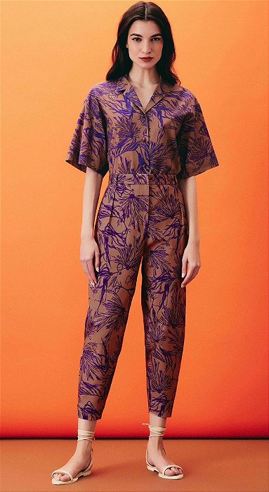 Conjunto Andrea Marques Calça e Camisa Roxa Estampada