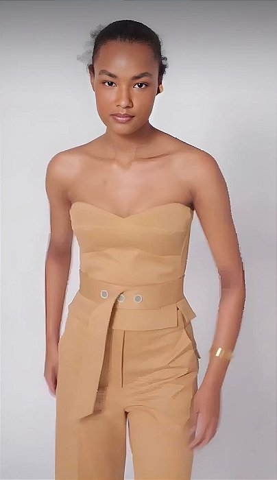 Blusa Andrea Marques Bege Sem Alças Modelo Corselet