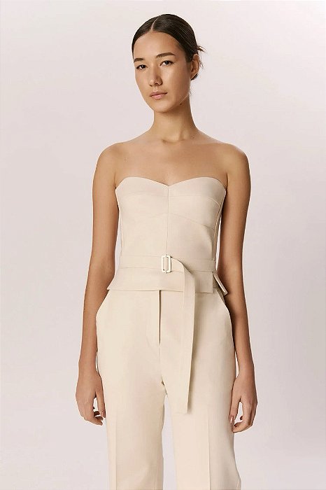 Blusa Andrea Marques Bege Sem Alças Modelo Corselet