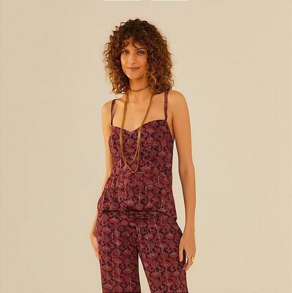 Cropped Maria Filó Vinho Estampado Thai