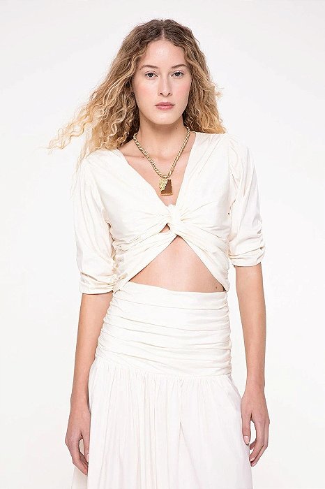 Cropped Cris Barros Offwhite Modelo Giorgiana