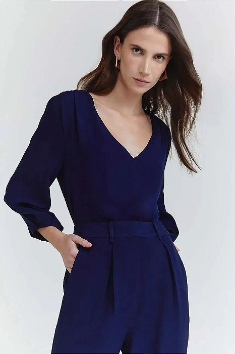 Blusa NV Azul Oxford Modelo Lila