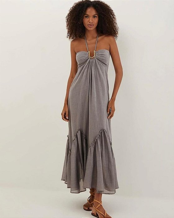 Vestido Vix Cinza Modelo Harper