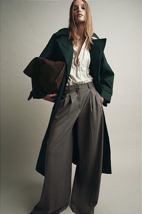 Calça Zara Cinza Modelo Pantalona