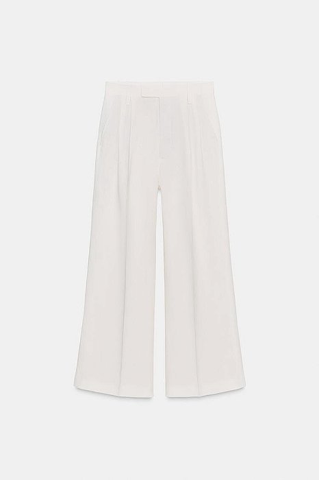 Calça Zara Branca Modelo Pantalona Em Linho
