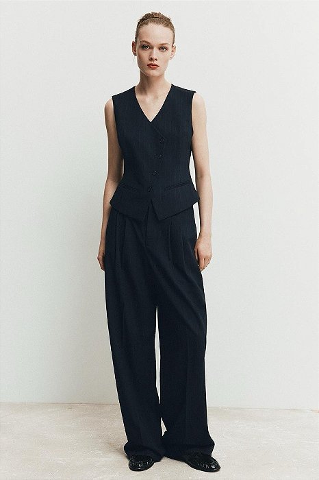 Colete Zara Modelo Risca De Giz Azul Marinho