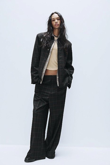 Calça Zara Marrom E Preta Zadrez Modelo Pantalona