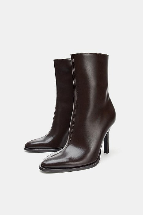 Bota Zara Vinho Cano Médio Salto 9cm