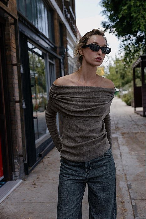Blusa Zara Cinza Fendi Modelo Ombro A Ombro