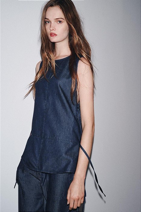 Blusa Zara Jeans Índigo Sem Mangas
