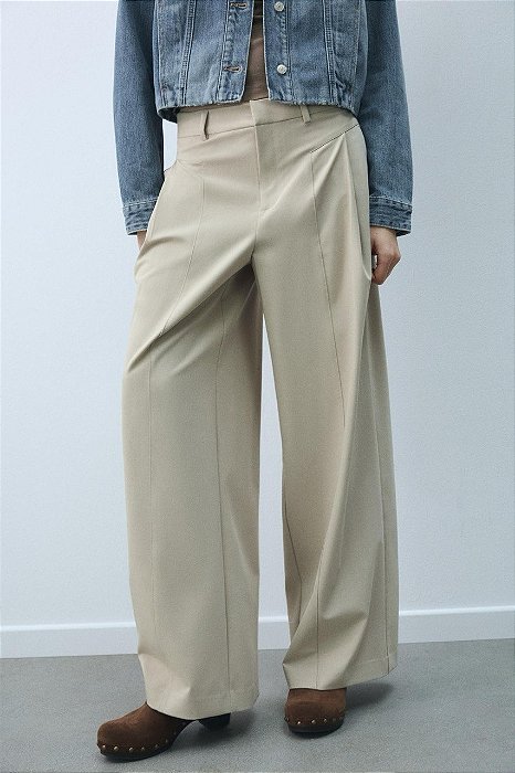 Calça Zara Bege Areia Modelo Pantalona