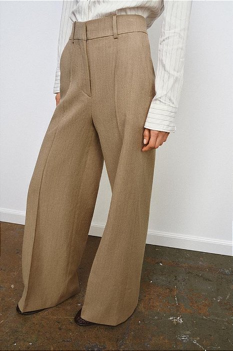 Calça Zara Bege Caramelo Em Lã