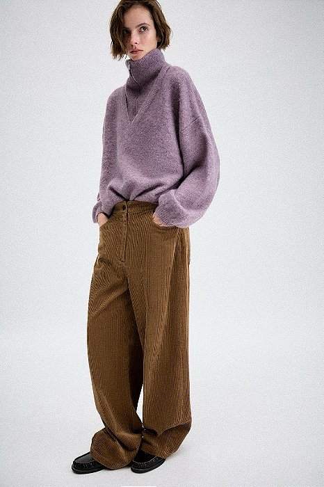 Calça Zara Marrom Em Veludo Cotelê