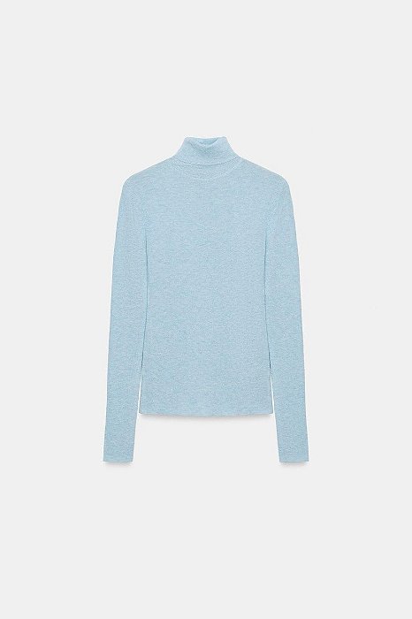 Blusa Zara Azul Claro Com Gola Alta