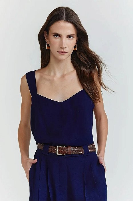 Blusa NV Azul Oxford Modelo Celia