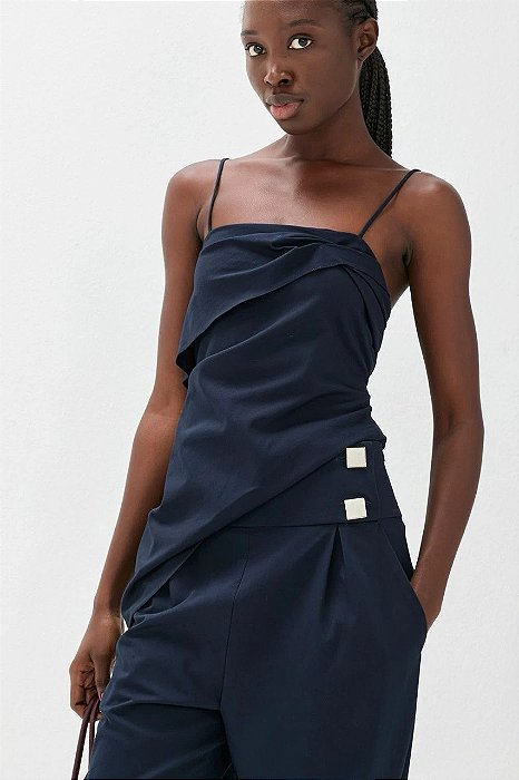 Blusa Cris Barros Azul Marinho Modelo Clarissa