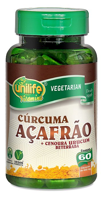 Curcuma Açafrão - 60 caps - 400mg - Unilife - Loja de Produtos Naturais