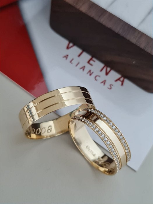 Par de Alianças Havana em Ouro18k - 6MM