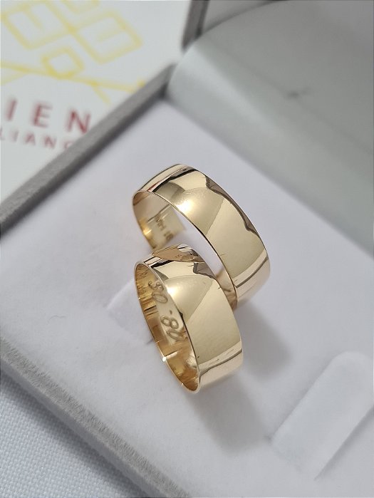 Par de Alianças Miami em Ouro18k - 6MM Sem Pedras
