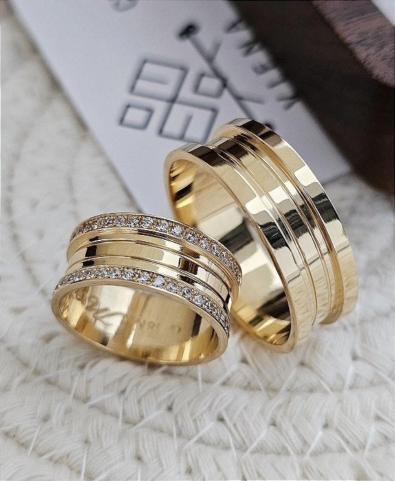 Par de Alianças Vienna em Ouro18k - 8MM