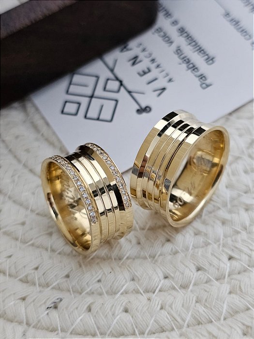 Par de Alianças Vienna ll em Ouro18k - 9MM