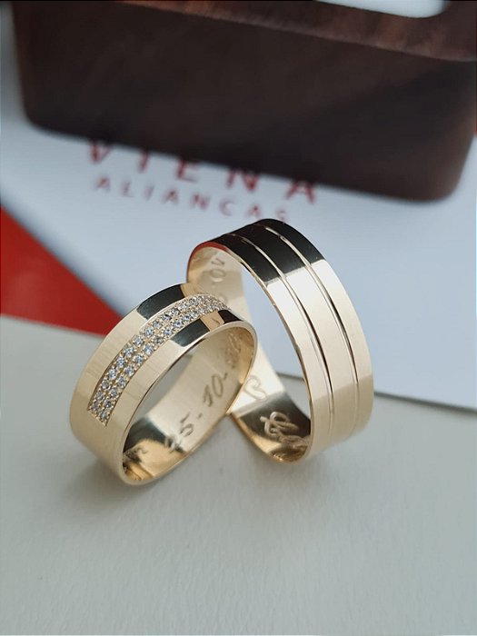 Par de Alianças Santorini em Ouro18k - 6MM