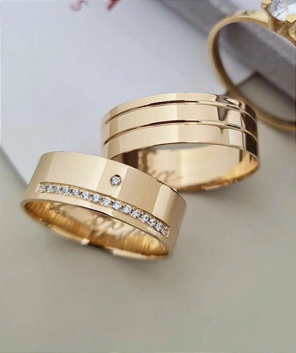 Par de Alianças Flórida em Ouro 18k - 6MM