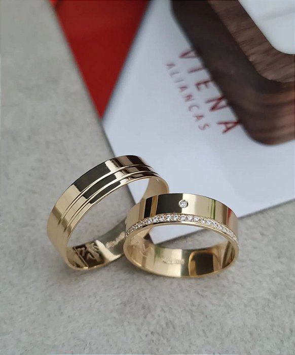 Par de Alianças Flórida em Ouro 18k - 5MM