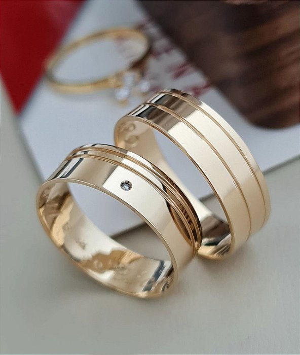 Par de Alianças Havaí II em Ouro18k - 6MM
