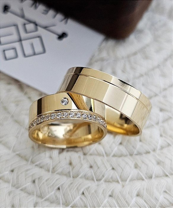 Par de Alianças Atlanta II em Ouro 18k - 7MM