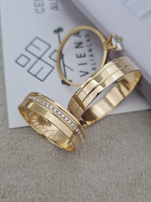 Par de Alianças Cancun III em Ouro 18k - 5MM