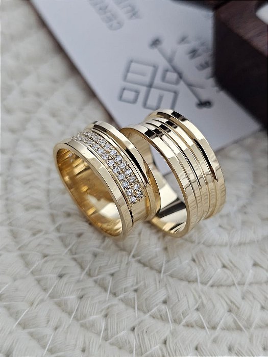 Par de Alianças Vienna IV em Ouro18k - 8MM