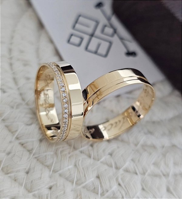 Par de Alianças Sofia Personalizada em Ouro18k - 5MM