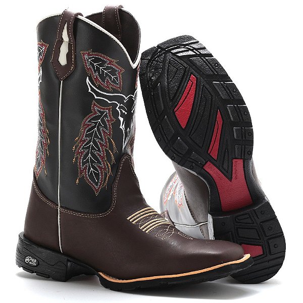 BOTA TEXANA COUNTRY MASCULINA BICO QUADRADO COURO MARROM PRETO CARA DO BOI