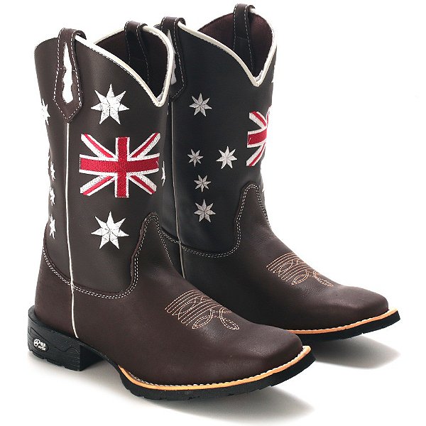 BOTA TEXANA COUNTRY MASCULINA BICO QUADRADO COURO MARROM INGLATERRA