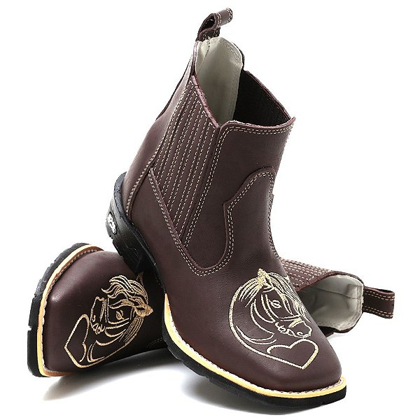 BOTINA TEXANA COUNTRY FEMININA MARROM CAVALO BEGE QUADRADA